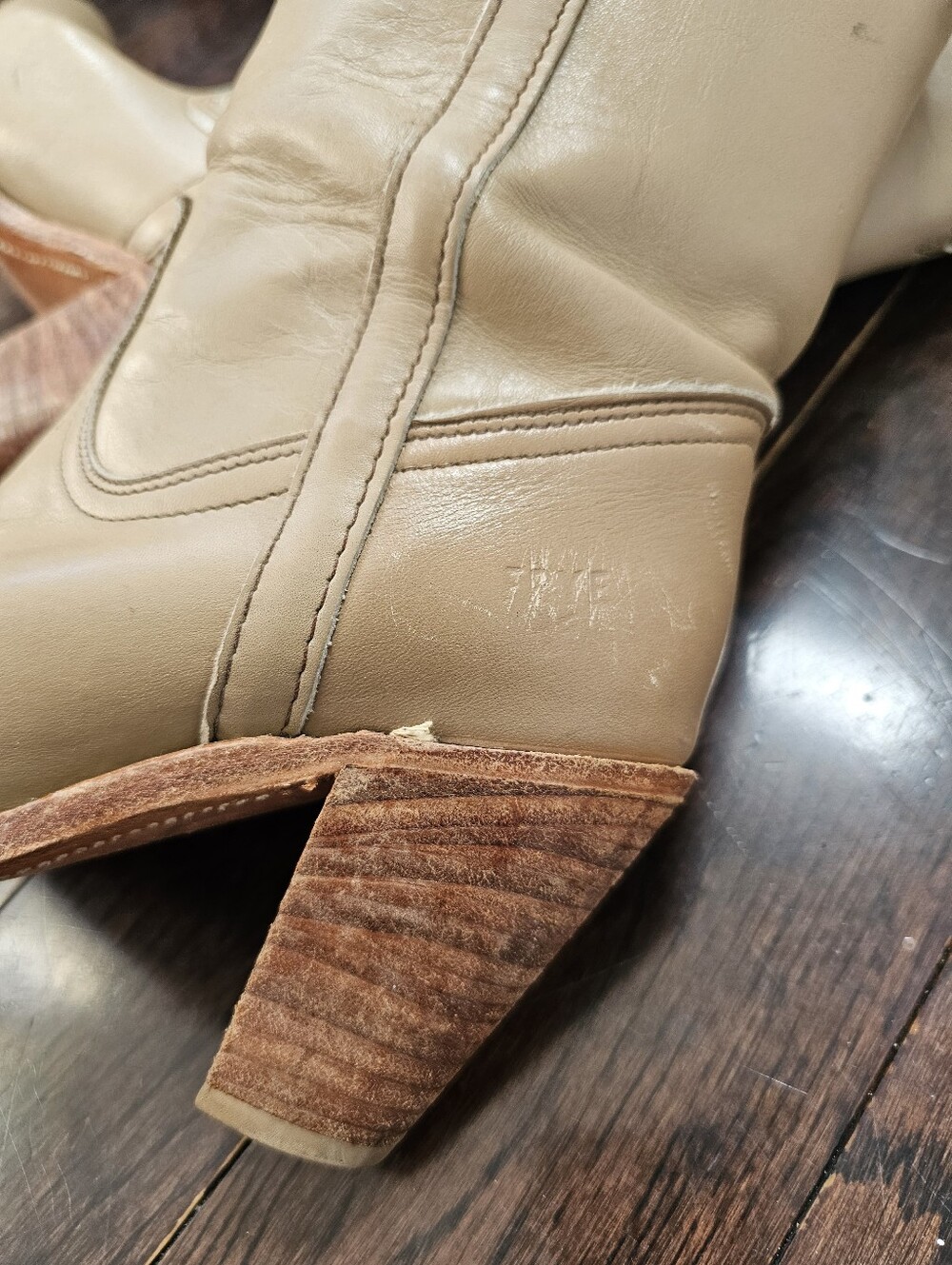 Vintage Frye 7898 Western Boots Size 6B Made in USA Tan Leather High Heel - Picture 11 of 12